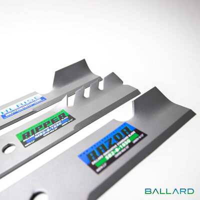 Silver Mower Blades:  25" Long,  2.5" Wide,  5/8" Center Hole, Thickness- .250"(Three Blades)
