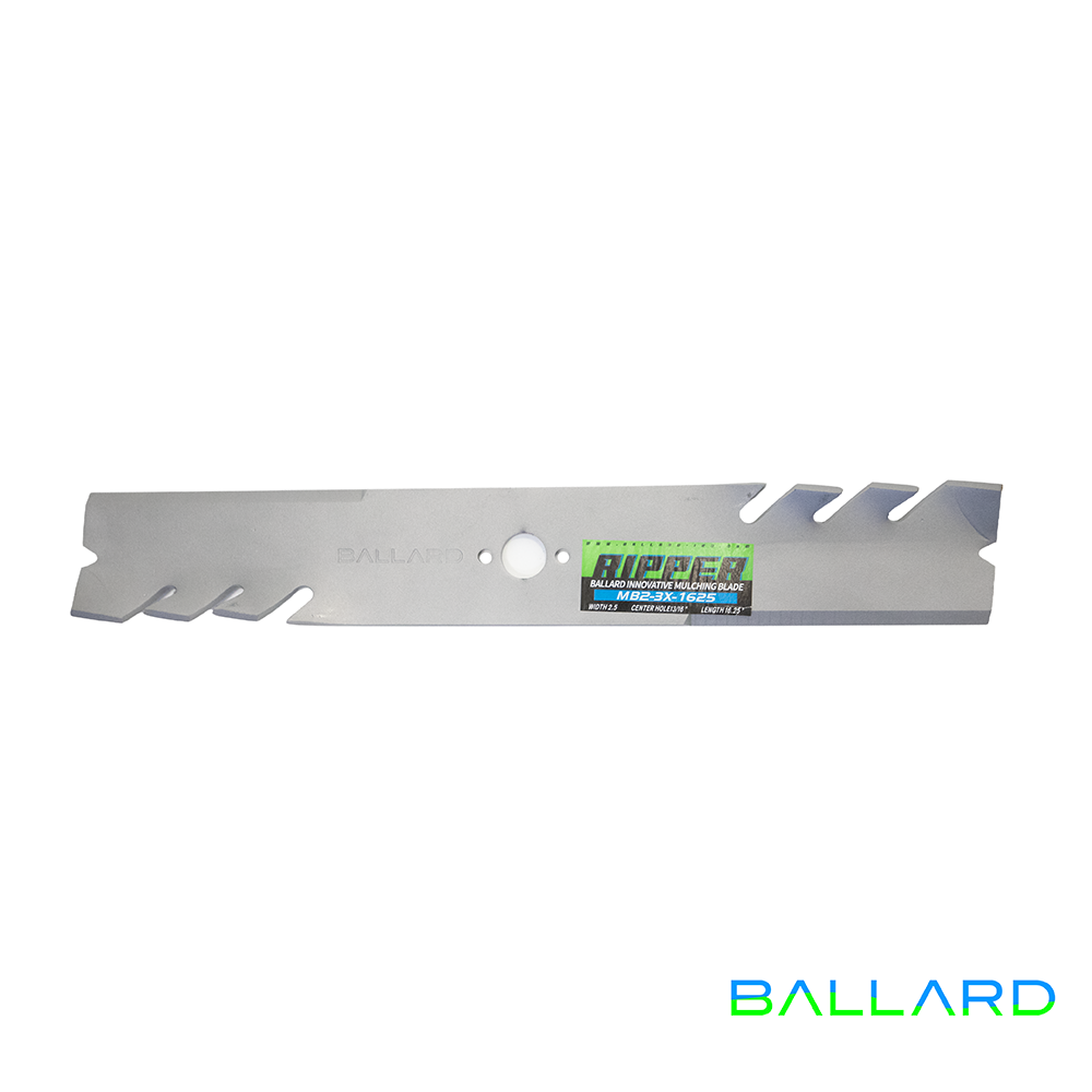 MULCHING Mower Blades: 16 1/4" Long, 13/16" Center Hole w/ Guide Holes, 2.5" Wide (Two Blade System) image number null