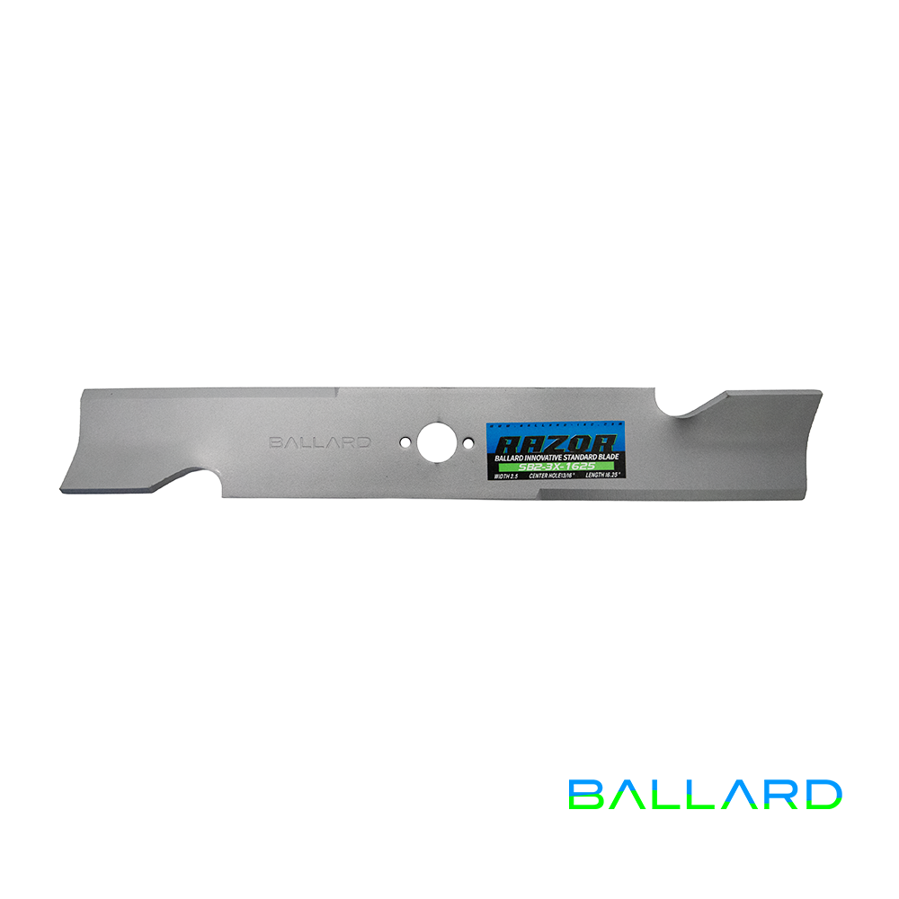 MULCHING Mower Blades: 16 1/4" Long, 13/16" Center Hole w/ Guide Holes, 2.5" Wide (Three Blade System) image number null